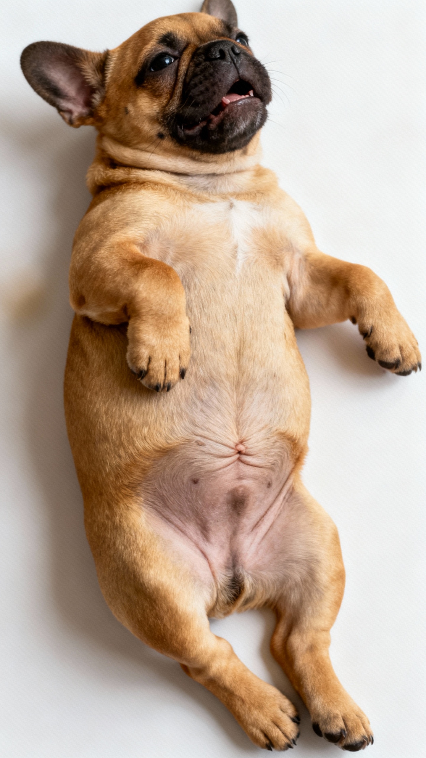 Overhead view of Frenchie puppy showing visible waist and tummy tuck