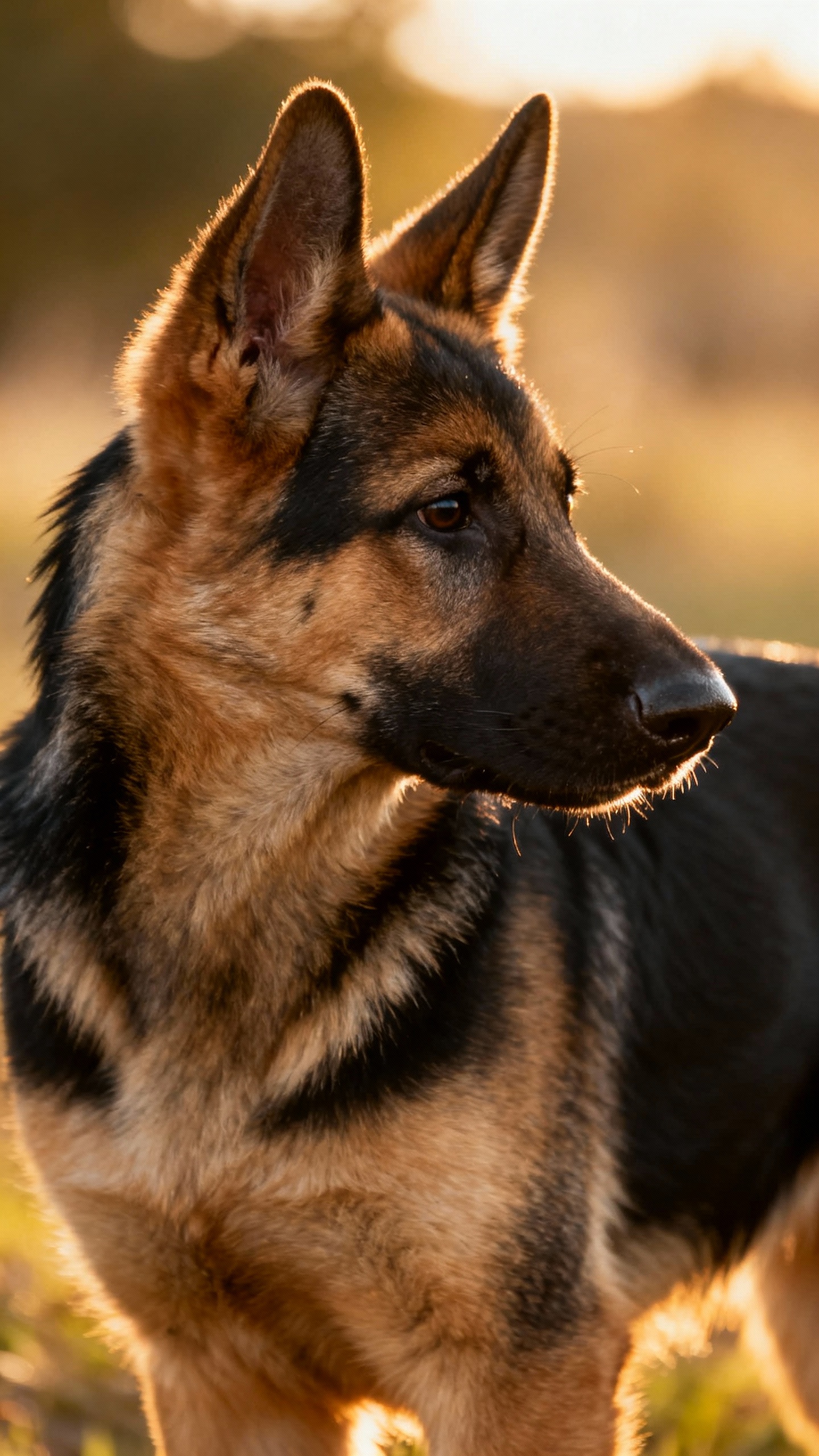 Side profile of working-line GSD puppy, straight back, sable coat